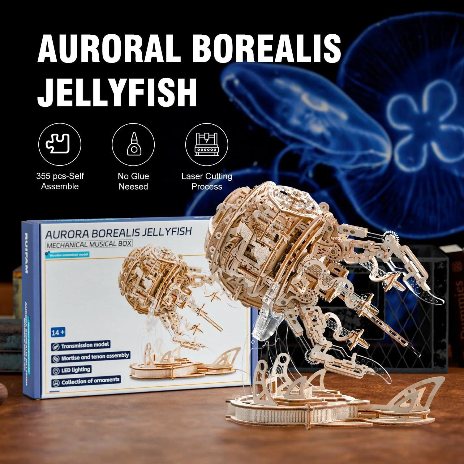 Puzzloria™ | Enchanted Aurora Jellyfish Music Box 3D Wooden Puzzle - Puzzloria