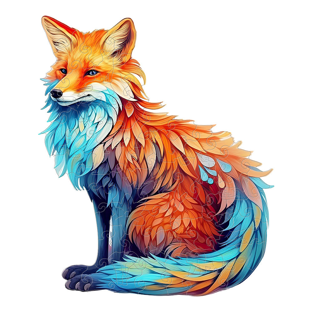 Colorful wooden jigsaw puzzle featuring artistic animal design with intricate patterns and vibrant details