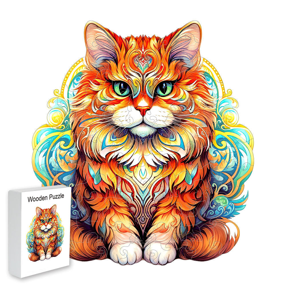 Colorful wooden jigsaw puzzle featuring artistic animal design with intricate patterns and vibrant details