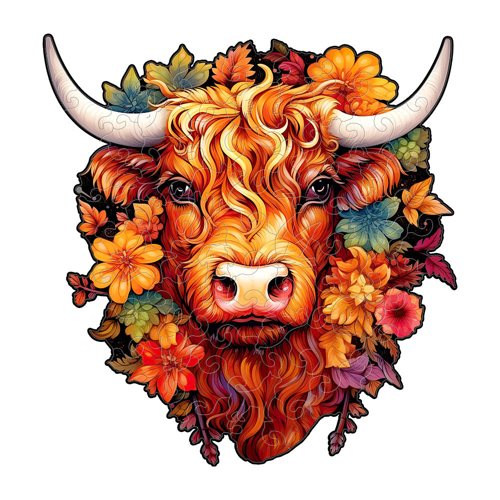 Colorful wooden jigsaw puzzle featuring artistic animal design with intricate patterns and vibrant details