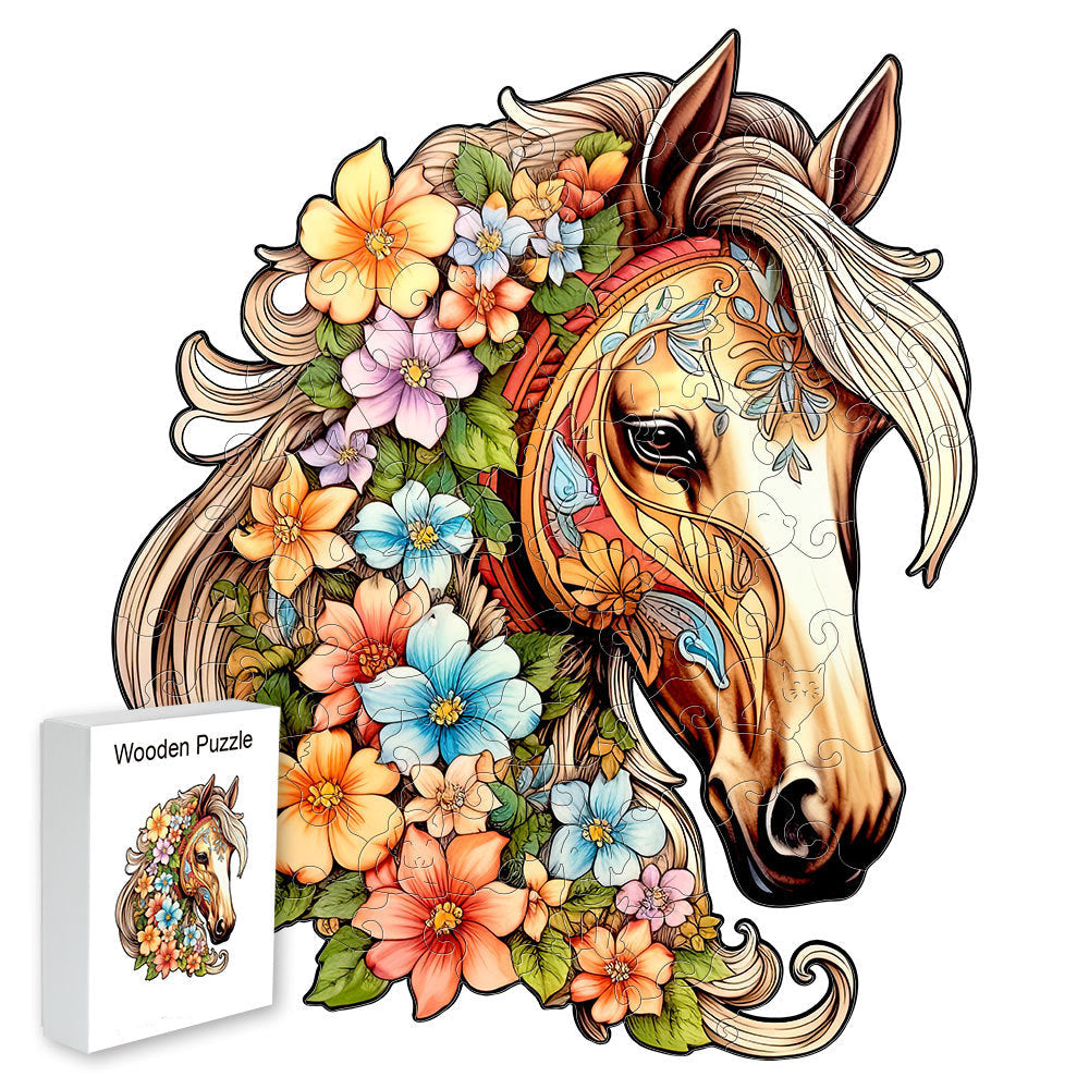 Colorful wooden jigsaw puzzle featuring artistic animal design with intricate patterns and vibrant details