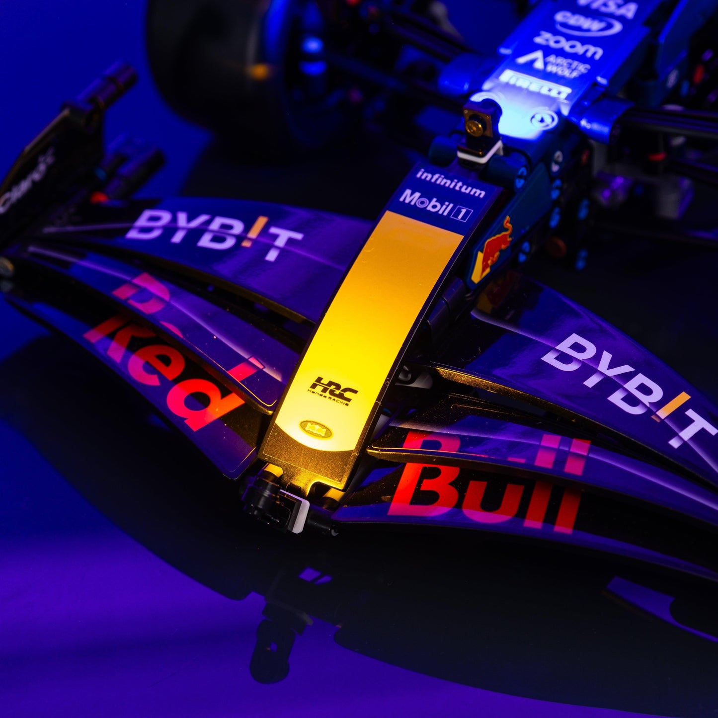 light kit for the LEGO Oracle Red Bull Racing RB20 F1 Car build illuminates structural depth windows and decorative detail for display