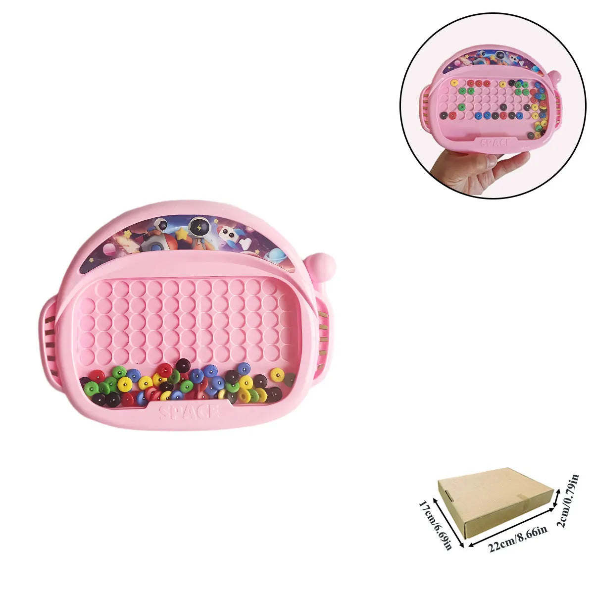 Puzzloria magnetic bead drawing board educational toy for kids fine motor skills development Blue Pink Beige