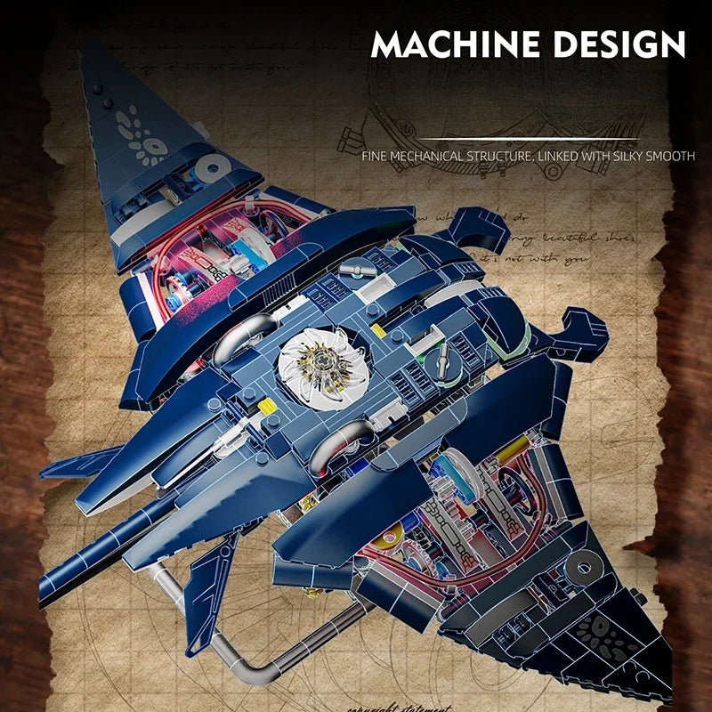 Advanced mechanical building block devil fish model with LED lights and moving parts