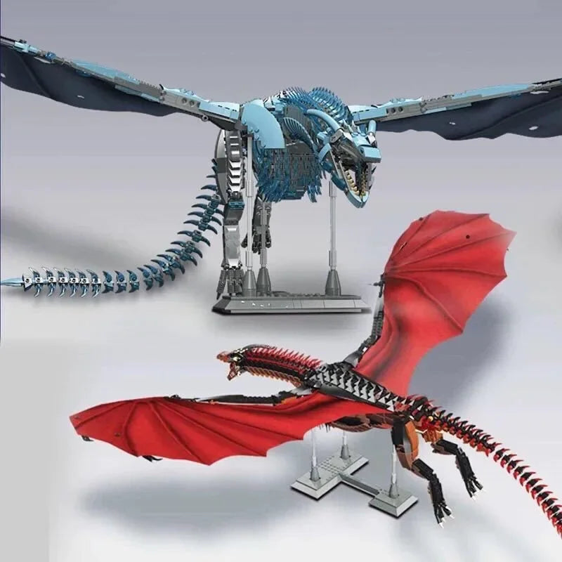 Puzzloria Giant Dragon Master Builder Set - 1889 piece premium building blocks with articulated wings and poseable joints for ages 12+