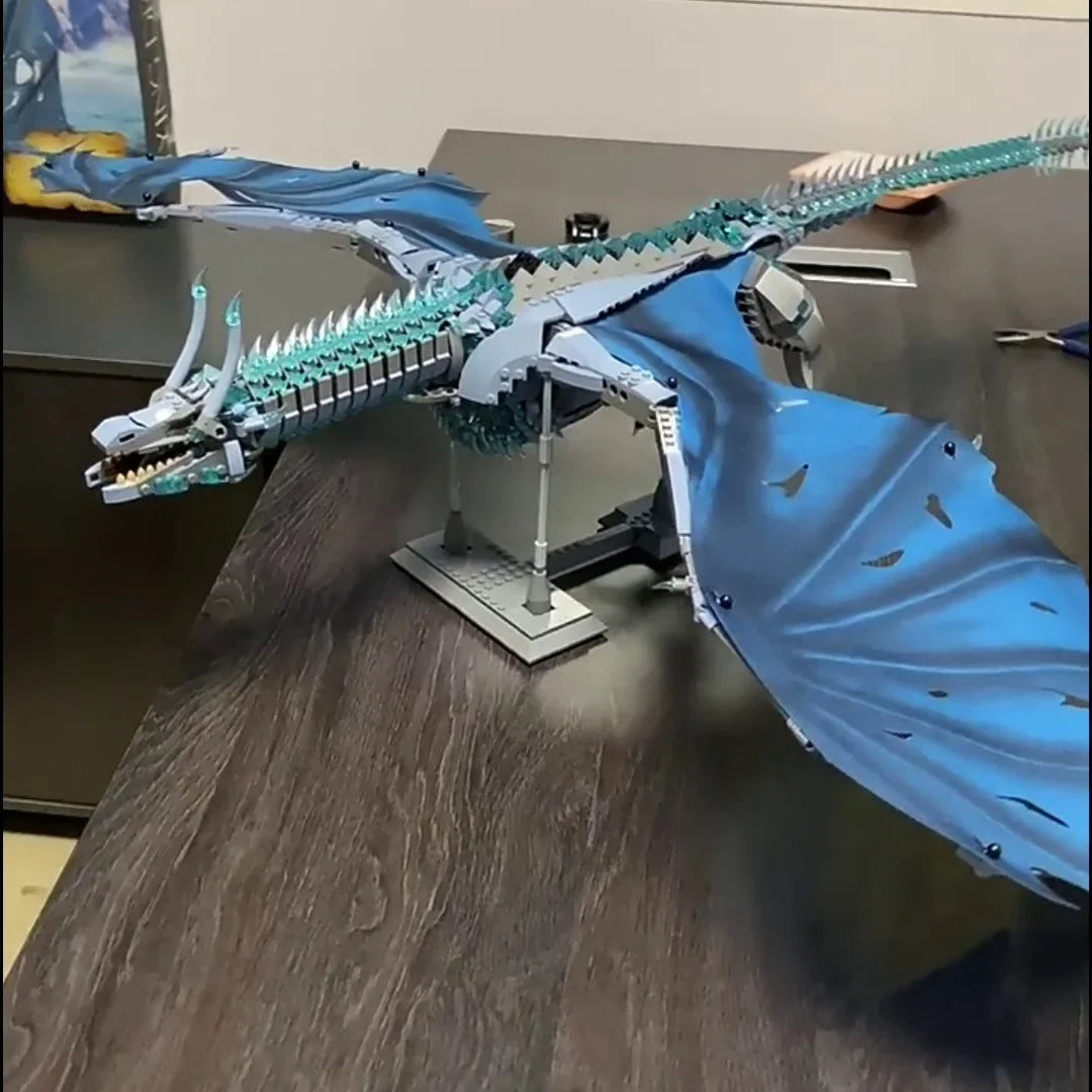 Puzzloria Giant Dragon Master Builder Set - 1889 piece premium building blocks with articulated wings and poseable joints for ages 12+