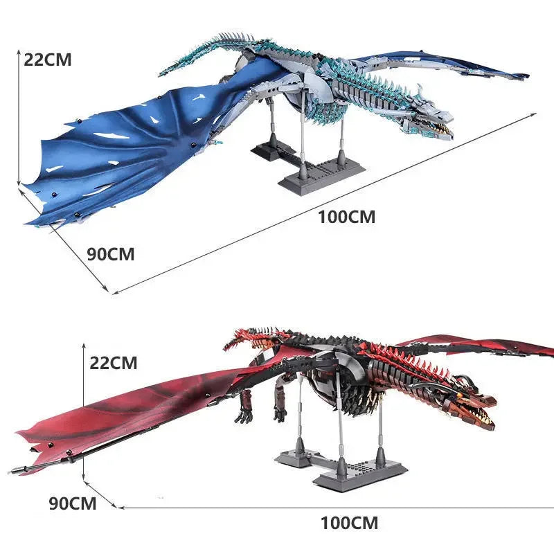 Puzzloria Giant Dragon Master Builder Set - 1889 piece premium building blocks with articulated wings and poseable joints for ages 12+