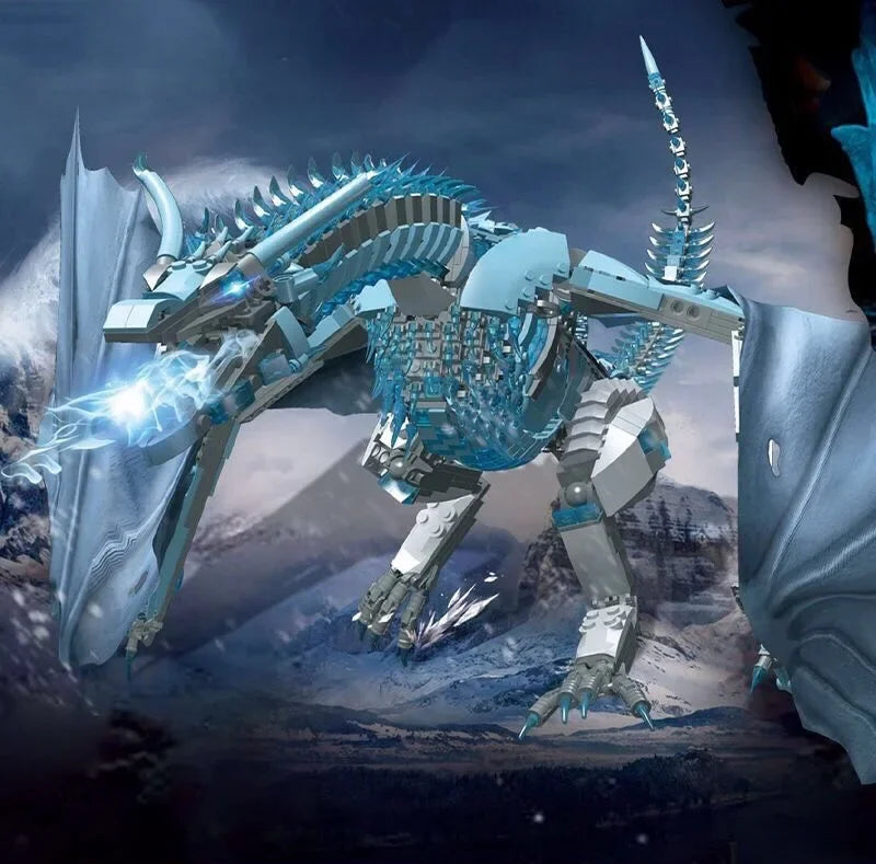 Puzzloria Giant Dragon Master Builder Set - 1889 piece premium building blocks with articulated wings and poseable joints for ages 12+