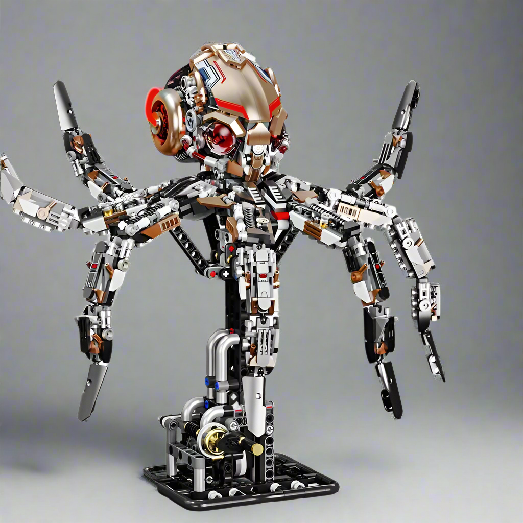 Puzzloria mechanical octopus building set with LED lights and articulated tentacles - premium STEM construction toy for ages 12 and up