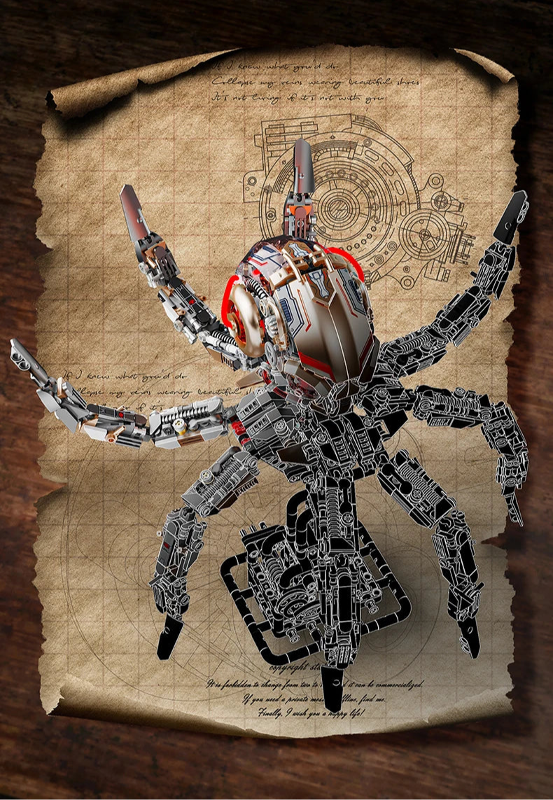 Puzzloria mechanical octopus building set with LED lights and articulated tentacles - premium STEM construction toy for ages 12 and up