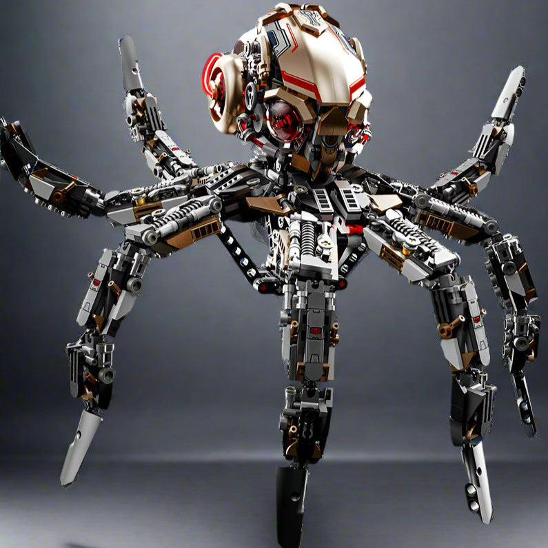 Puzzloria mechanical octopus building set with LED lights and articulated tentacles - premium STEM construction toy for ages 12 and up