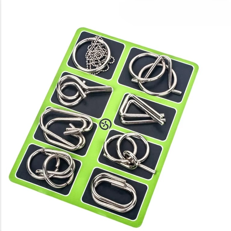 8Pcs/Set Metal Montessori Puzzle Wire IQ Mind Brain Teaser Puzzles Adults Interactive Game Reliever Educational Toys BRNPZL1 BRNPZL2 BRNPZL3 BRNPZL4