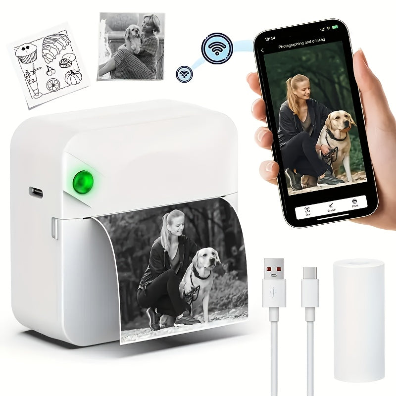Mini thermal pocket printer wireless Bluetooth inkless label sticker maker portable photo printer Black, White, Blue, Pink