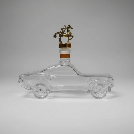 Mustang Car Whiskey Decanter Bourbon Bottle Blanton's Glass Shaped Man Cave Bar Decor with Jockey Horse Cap