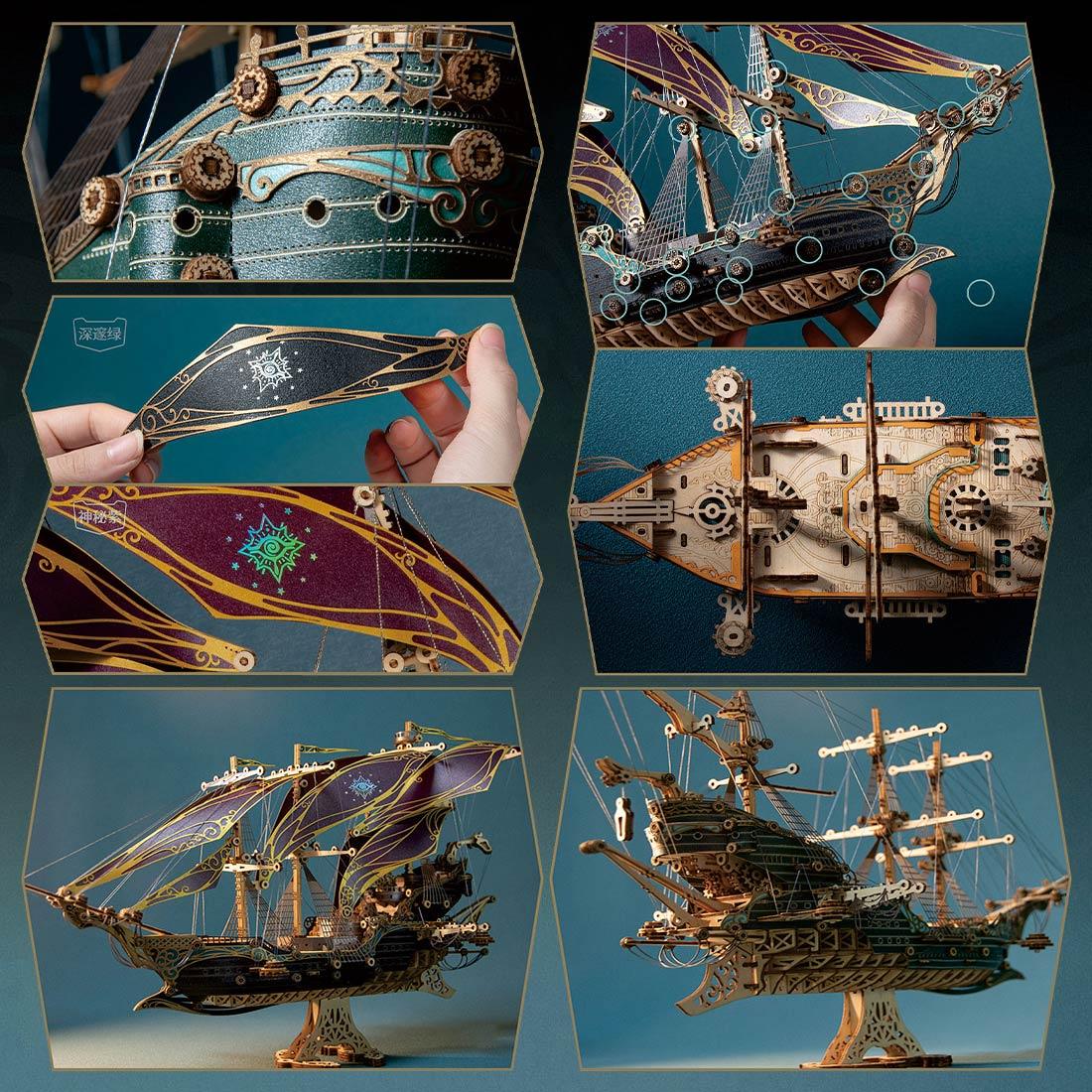 Puzzloria™ | Secrets of the Aether 3D Steampunk Pirate Ship Wooden Assembly Kit - Puzzloria
