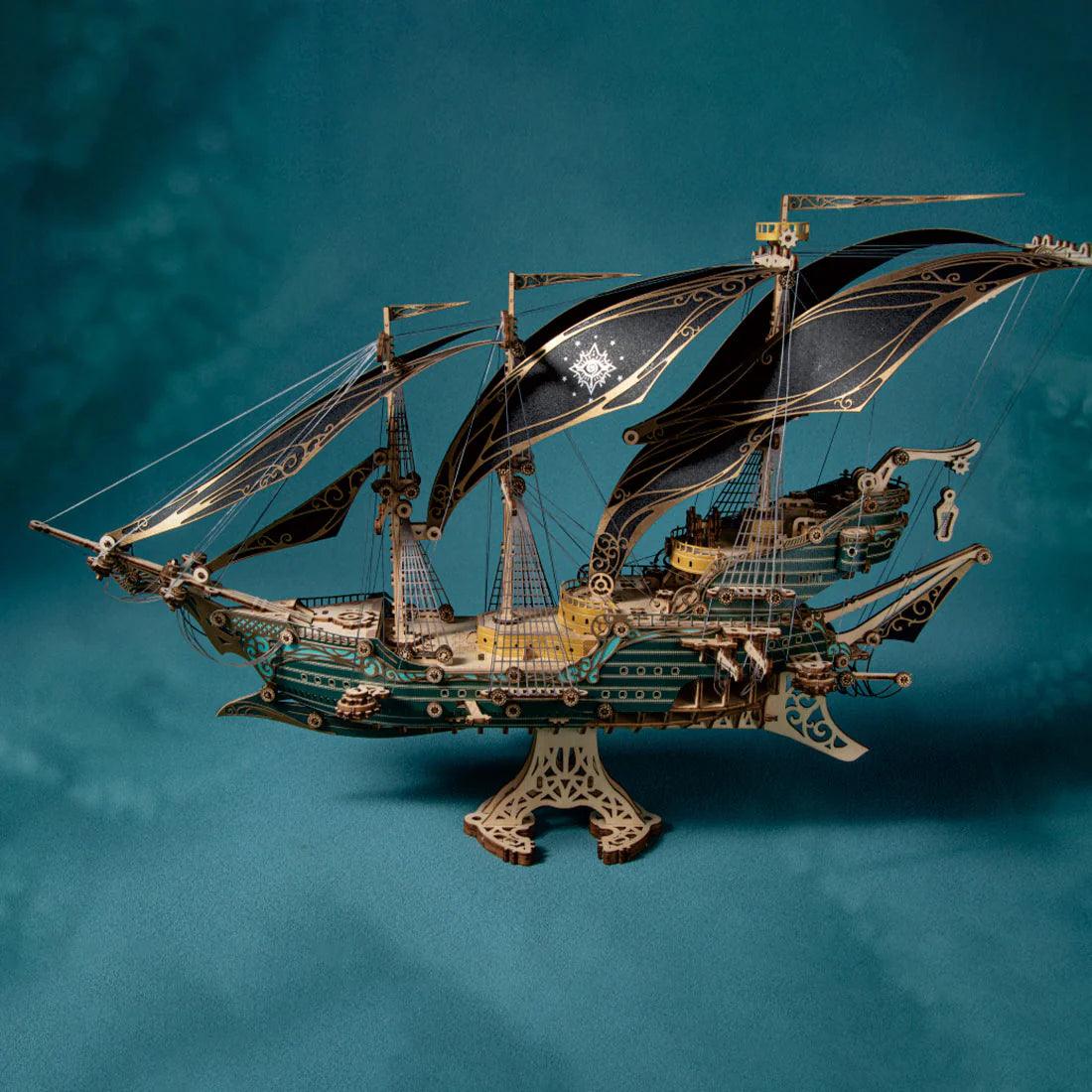 Puzzloria™ | Secrets of the Aether 3D Steampunk Pirate Ship Wooden Assembly Kit - Puzzloria