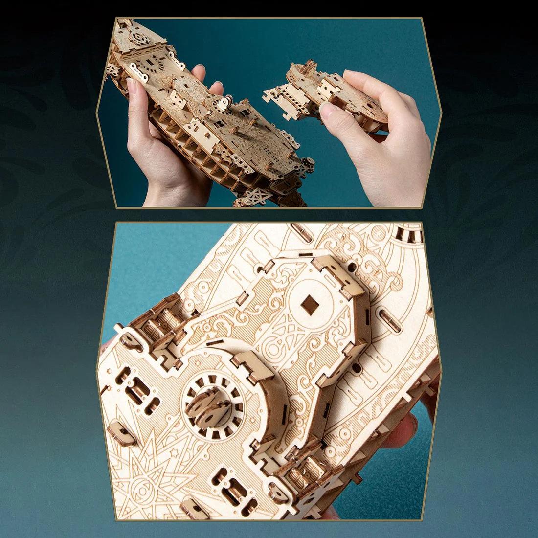 Puzzloria™ | Secrets of the Aether 3D Steampunk Pirate Ship Wooden Assembly Kit - Puzzloria