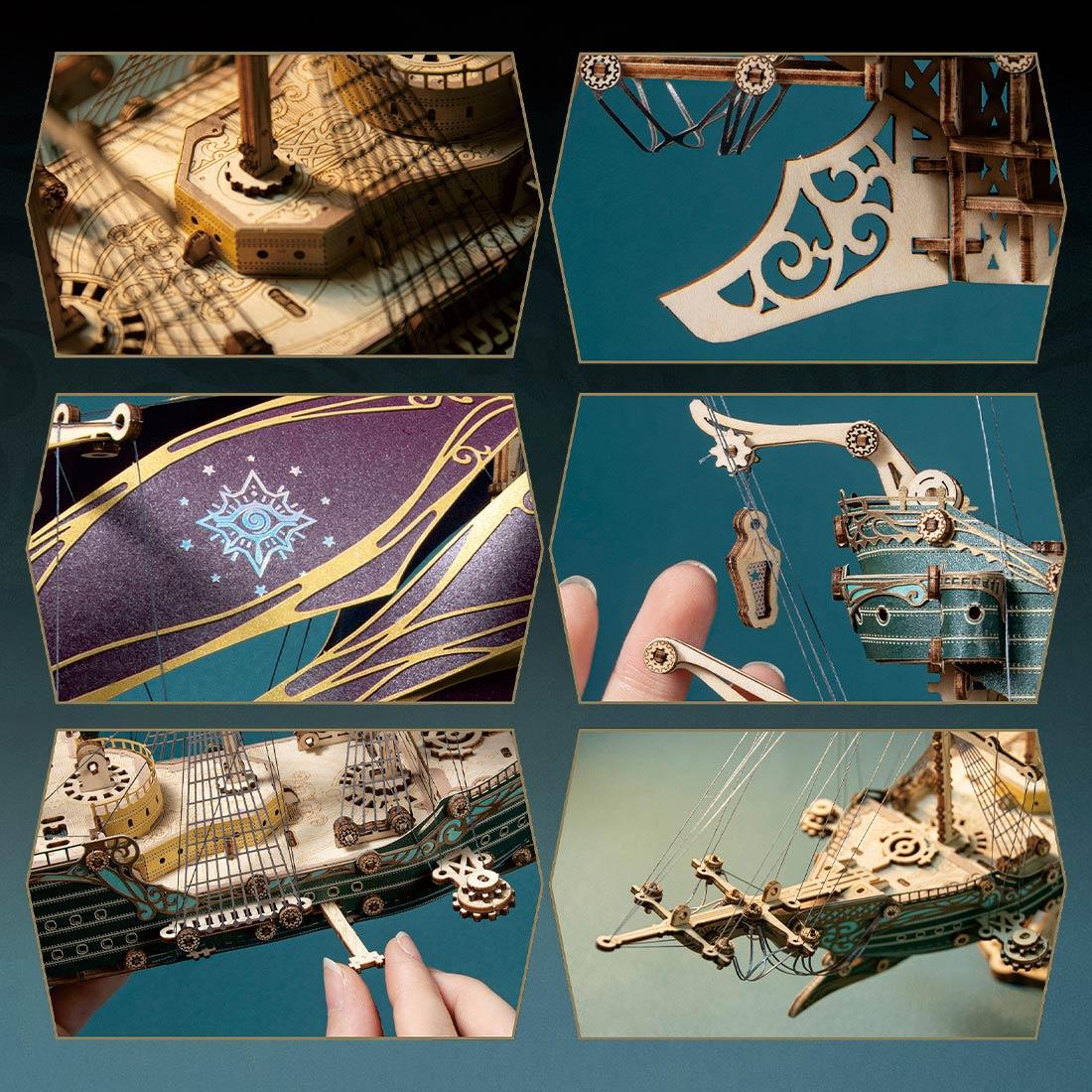 Puzzloria™ | Secrets of the Aether 3D Steampunk Pirate Ship Wooden Assembly Kit - Puzzloria