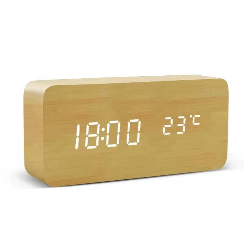 wooden led alarm clock in a light natural wood tone for scandinavian bedroom and desk decor Bamboo