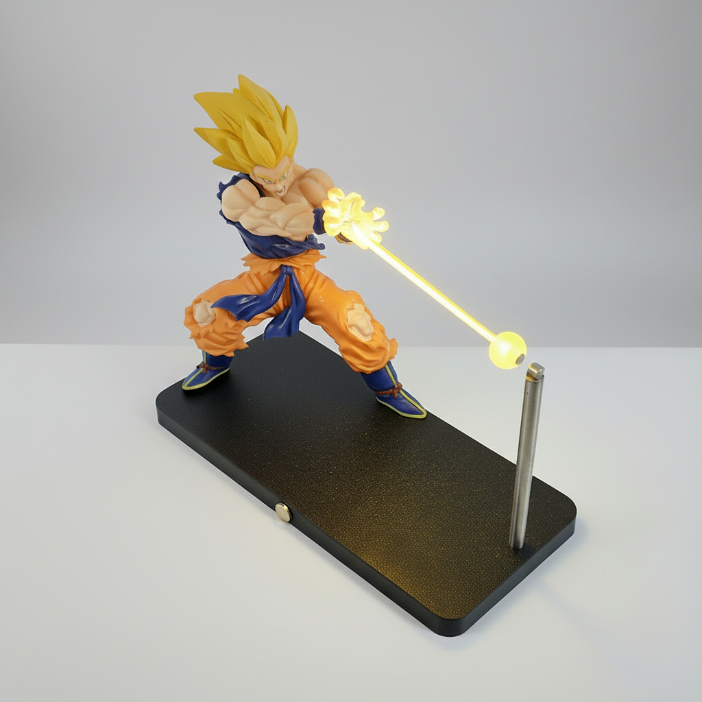 Dragon Ball Super Saiyan collectible figurine with golden-yellow magnetic LED energy beam effect