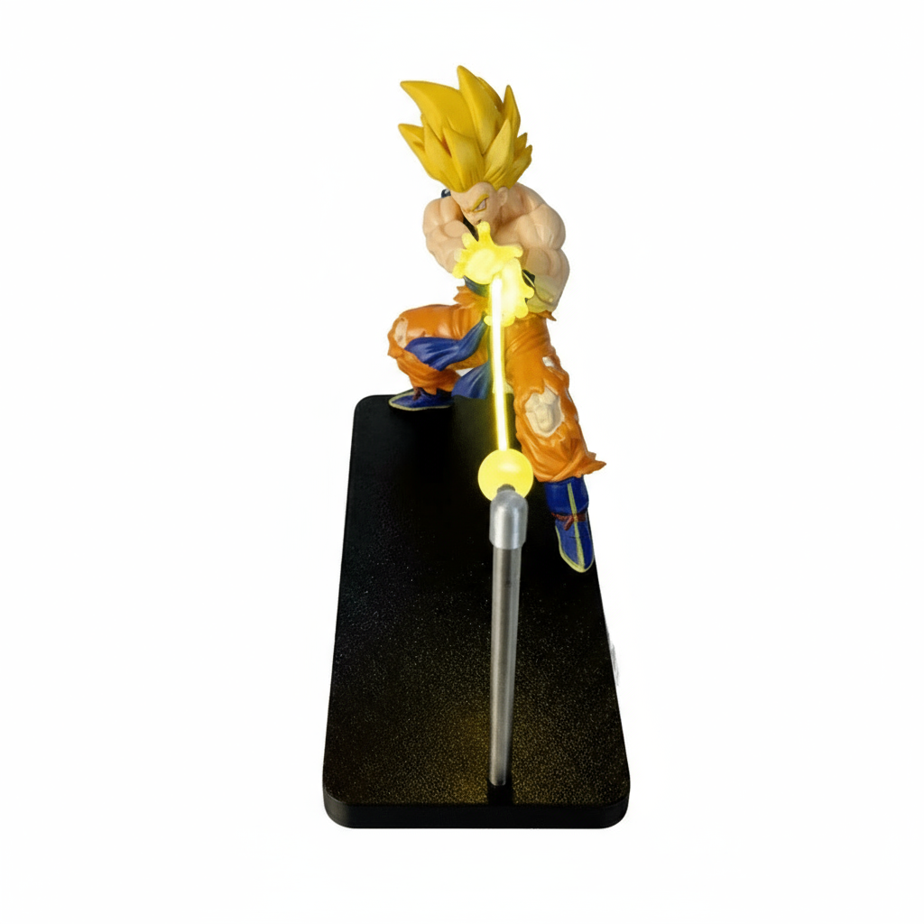 Dragon Ball Super Saiyan collectible figurine with golden-yellow magnetic LED energy beam effect