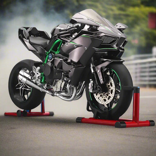 RC motorcycle model with working key ignition and LED dashboard, collectible superbike replica in Black