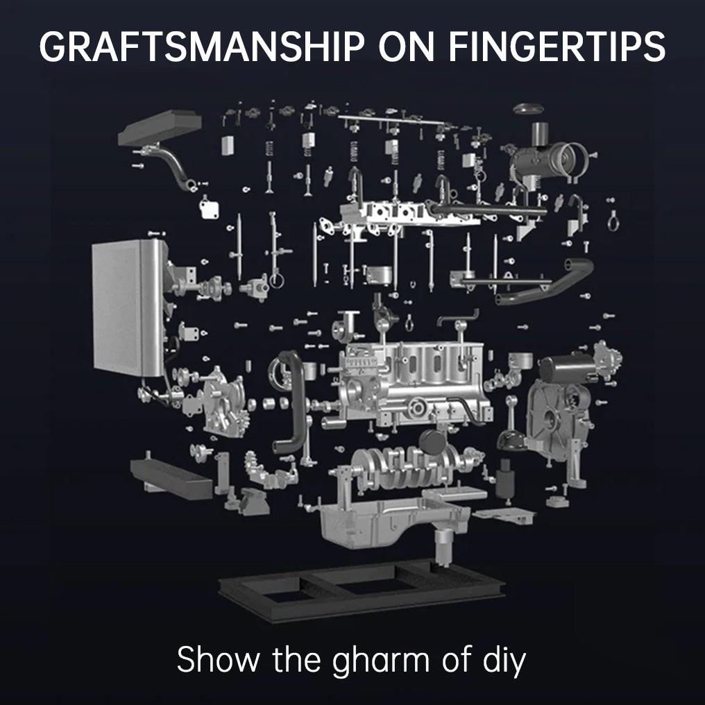 Puzzloria™ | DIY 1/10 Full Metal Mini L4 OHV Inline 4 Cylinder Engine Model Kit that Works - Puzzloria