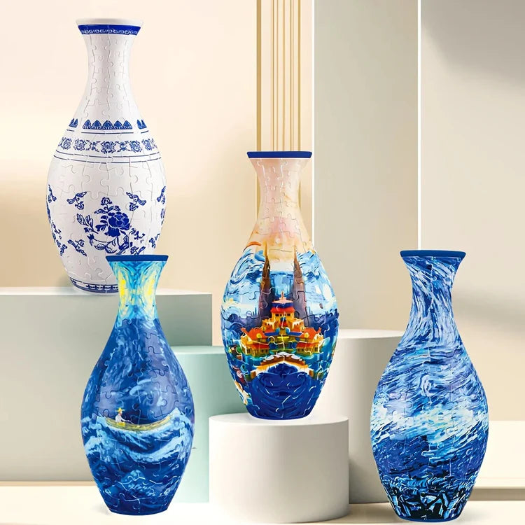 Puzzloria | Creative 3D Puzzle Flower Vase - White Blue and deep blue