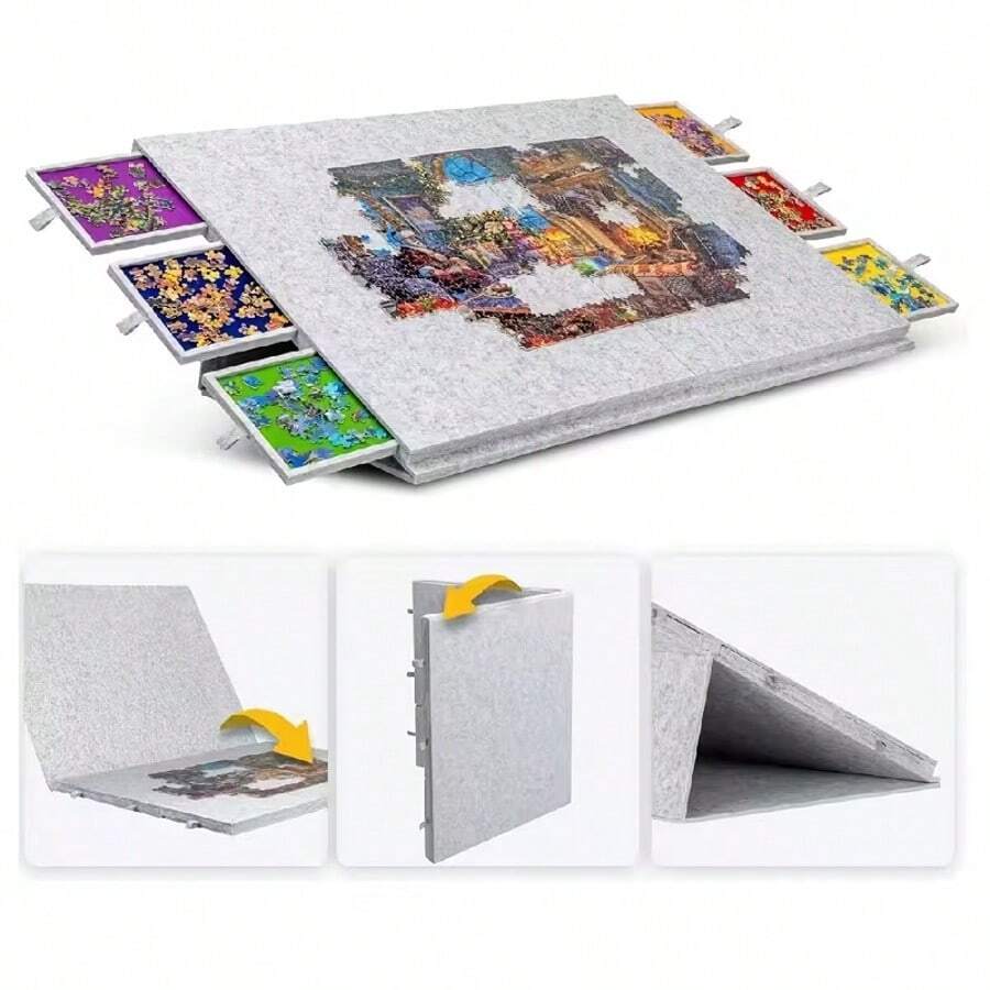 foldable jigsaw puzzle board 2000 piece capacity sorting drawers felt anti slip portable storage adult Grey