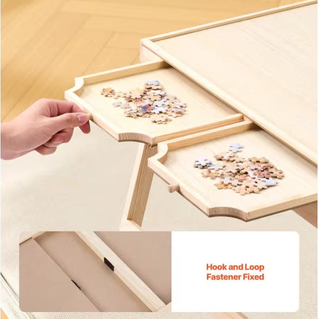 Puzzle Table with Drawers 2000 Piece | Folding Wooden Jigsaw Board with Cover