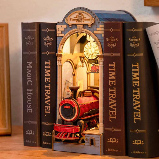 steampunk book nook kit victorian train station diorama lit bookshelf insert craft build with 258 pieces