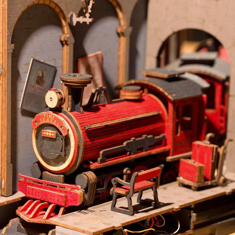train book nook miniature railway diorama with warm LED light for bookcase display collector gift idea