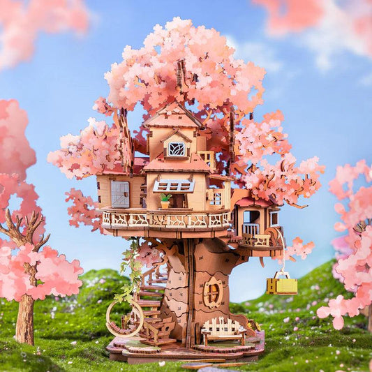 535 piece basswood treehouse model kit with spiral staircase and balcony for adult diy puzzle builders