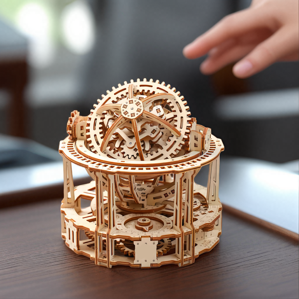 Puzzloria Spherical Tourbillon Chronograph - Mechanical Wooden Clock Kit