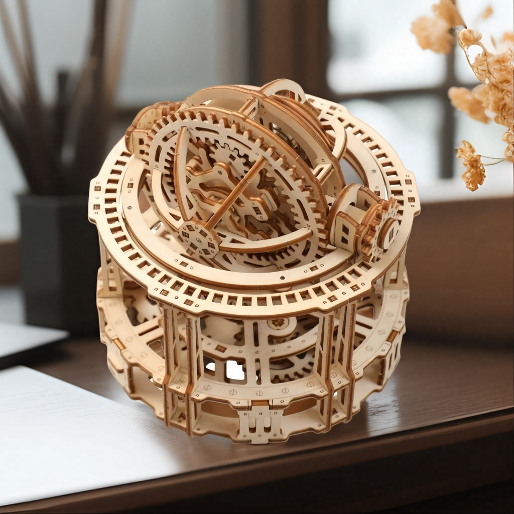 Puzzloria Spherical Tourbillon Chronograph - Mechanical Wooden Clock Kit