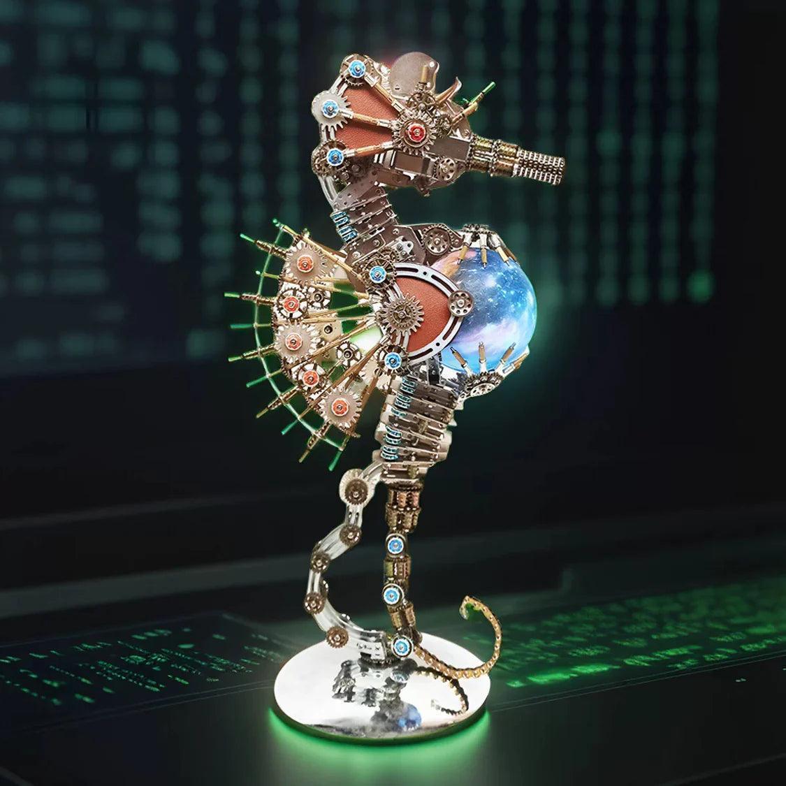 2100 piece metal seahorse kit displayed beside a keyboard as gaming desk and office decor for collectors, PLANET