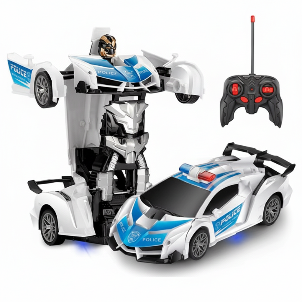 1:18 scale remote control sports car to robot transformer toy with 360 degree rotation for kids playtime fun – Red, Police, Blue, Yellow, Orange, Pink