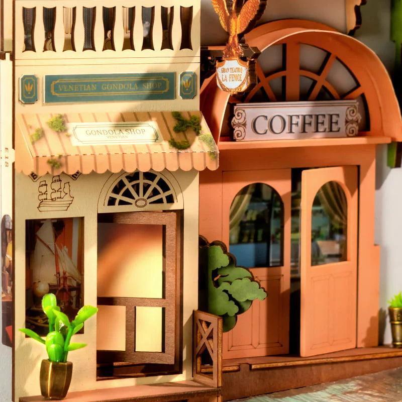 lit book nook diorama venice canal bridge and townhouses for bookshelf display craft gift for adults