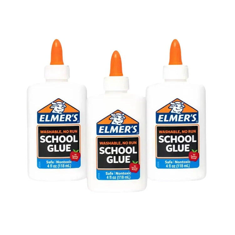 Multiple bottles of Elmer's School Glue on a white background ELMERS-1 ELMERS-2 ELMERS-3 ELMERS-4