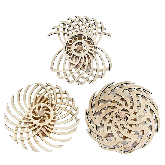 wooden kinetic wall art rotating spiral sculpture handmade living room decor gift Bloom Wave Swirl