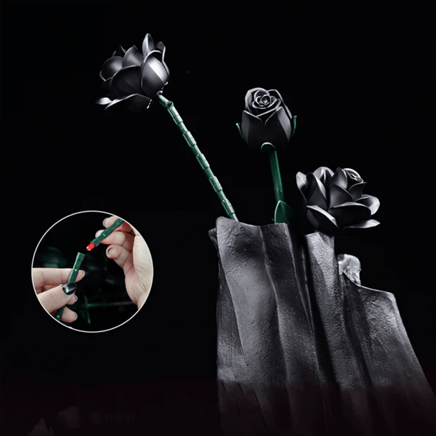 Puzzloria | Eternal Black Rose Bouquet Building Blocks - Puzzloria