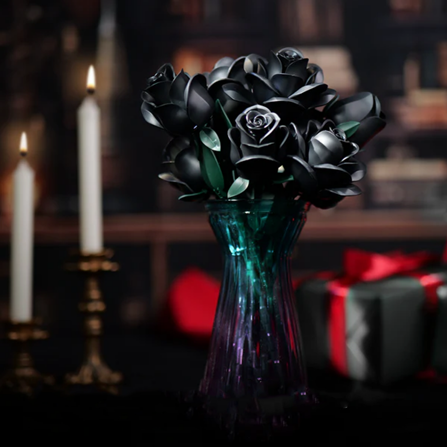 Puzzloria | Eternal Black Rose Bouquet Building Blocks