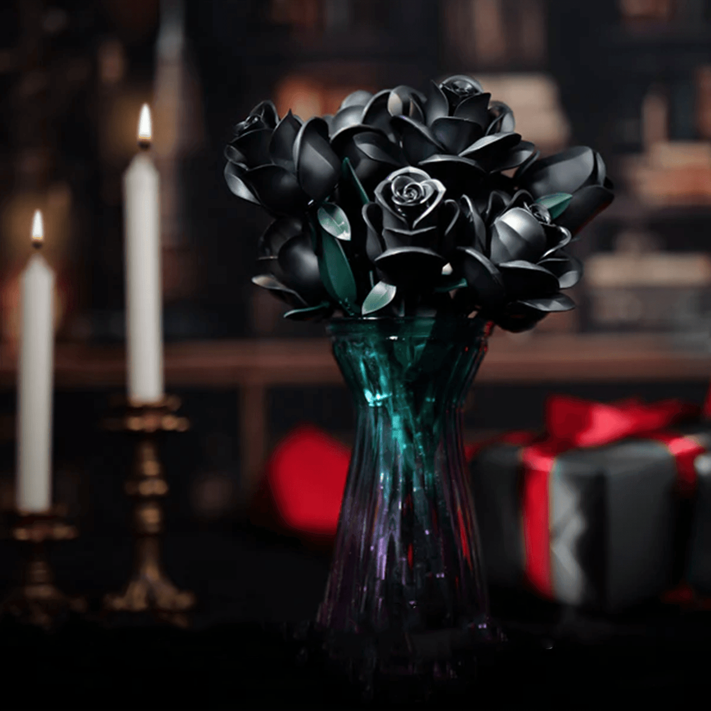Puzzloria | Eternal Black Rose Bouquet Building Blocks - Puzzloria