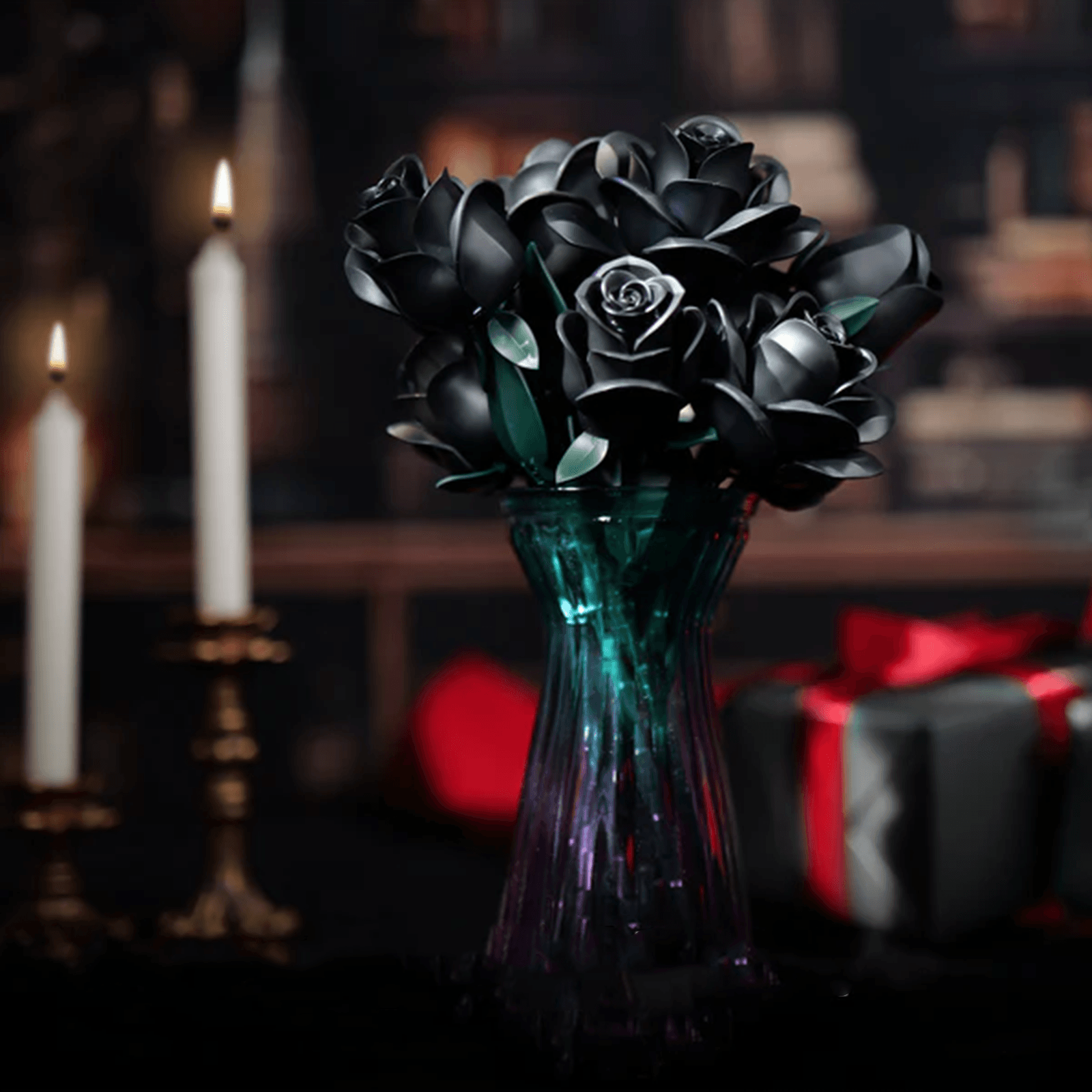 Puzzloria | Eternal Black Rose Bouquet Building Blocks - Puzzloria