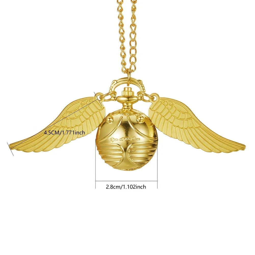 Golden Snitch spherical quartz pocket watch fashion sweater angel wing necklace pendant men and women pocket watch
