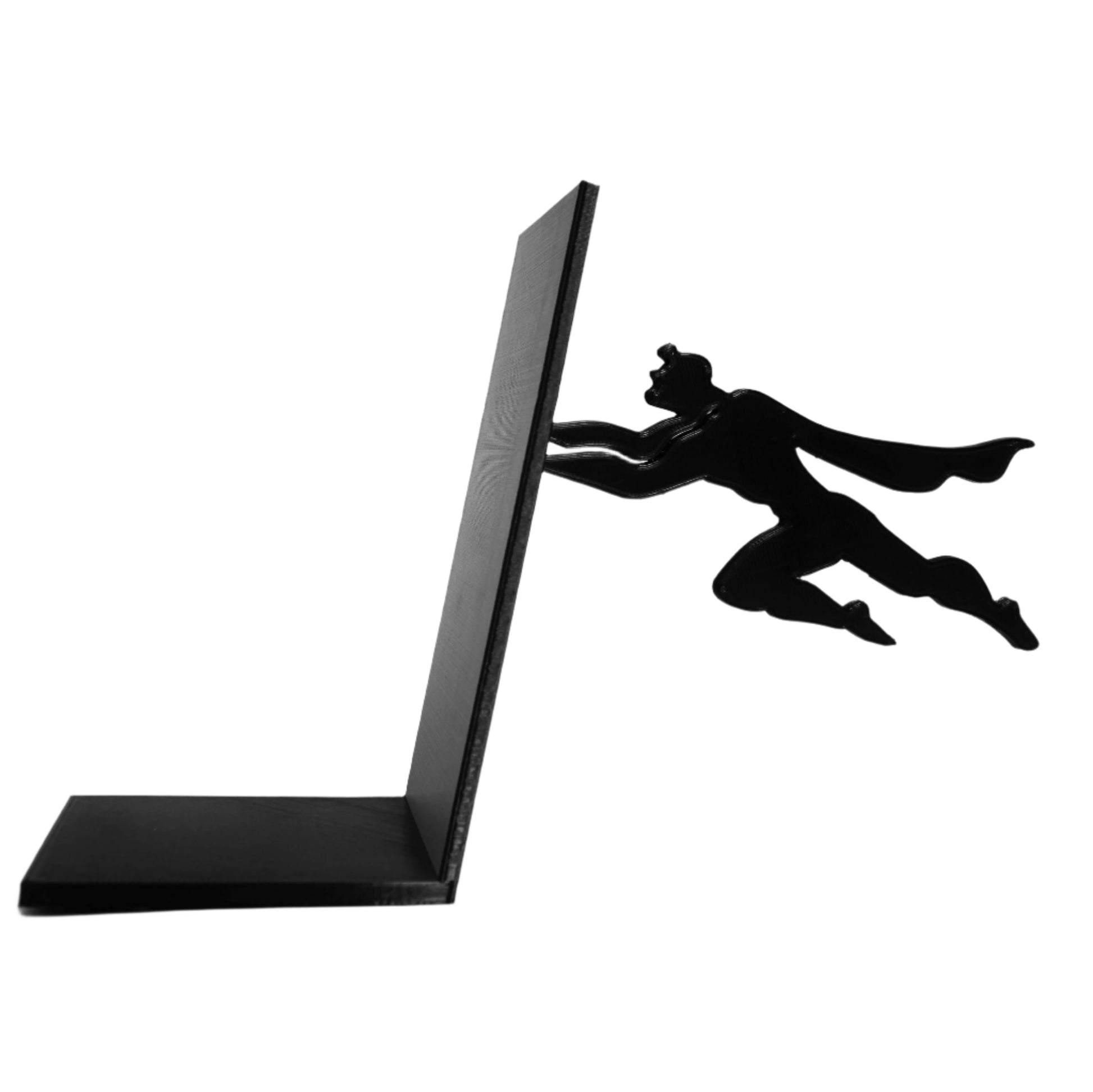 Premium metal bookend stand with heroic character silhouette design for book organization and display - Superman