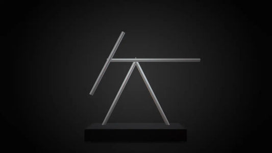 swinging sticks kinetic sculpture iron man 2 double pendulum aluminum rods black finish executive desk perpetual motion