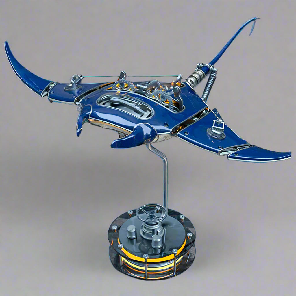 Marine Mechanical Manta Ray Creator Pro, a 3D metal animal model kit for adults with built-in LED lights