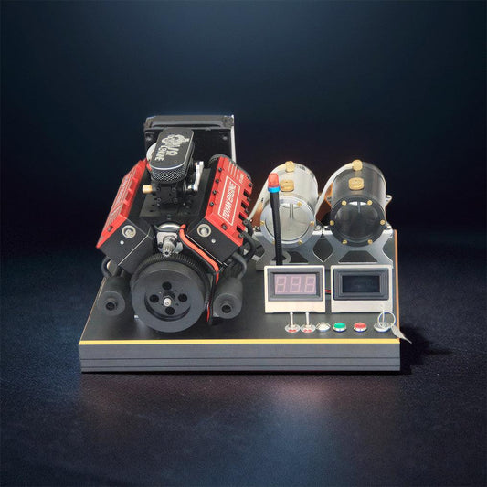 Toyan V8 engine FS-V800 assembled on its starter base with meters and ignition, 1/10 scale working model