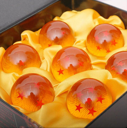 Dragon Ball Z crystal orbs collectible set with star patterns in orange red and blue colors